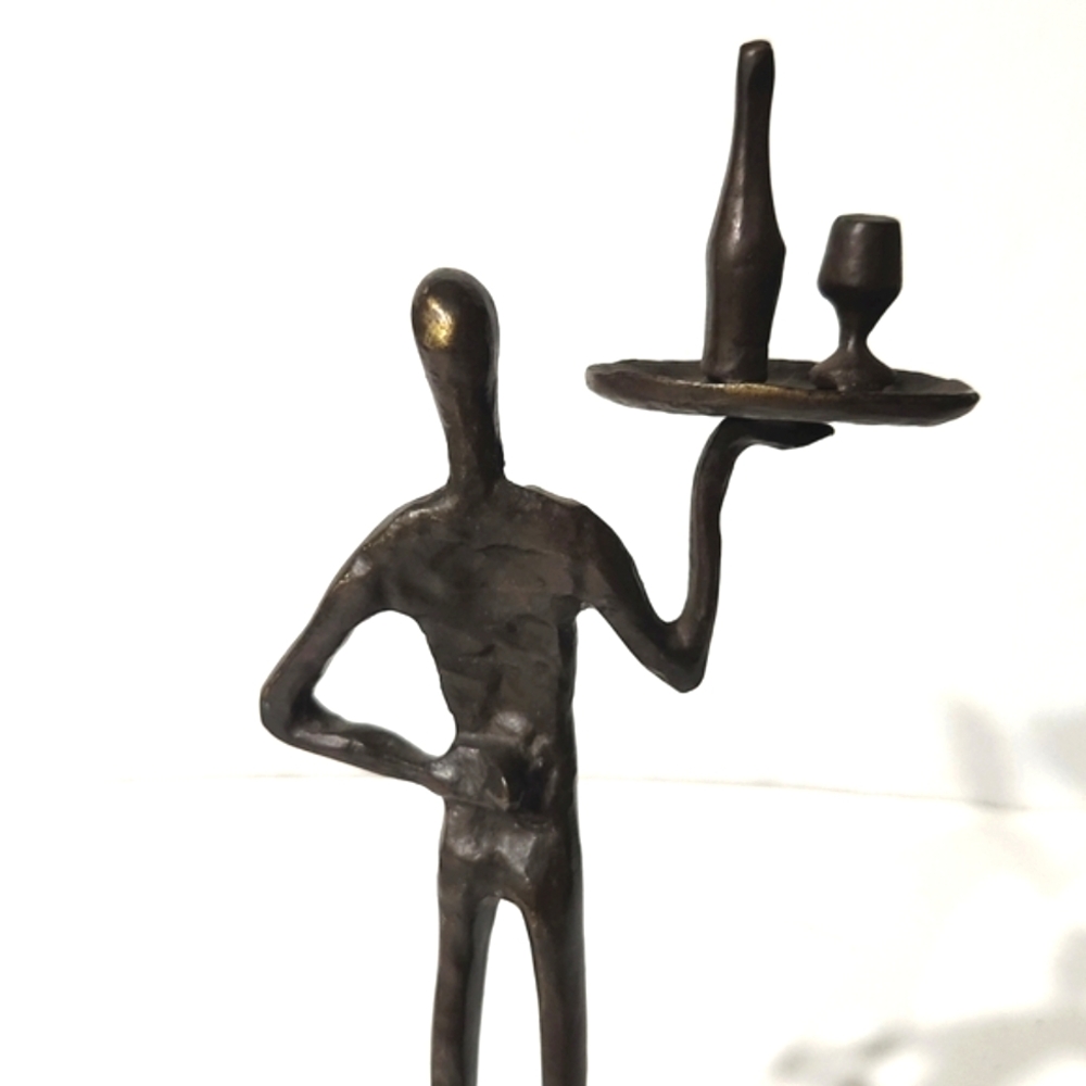 Vintage Bronze Brutalist Abstract Sculpture Wine Cocktail Waiter 10.7" Tall - Picture 7 of 14